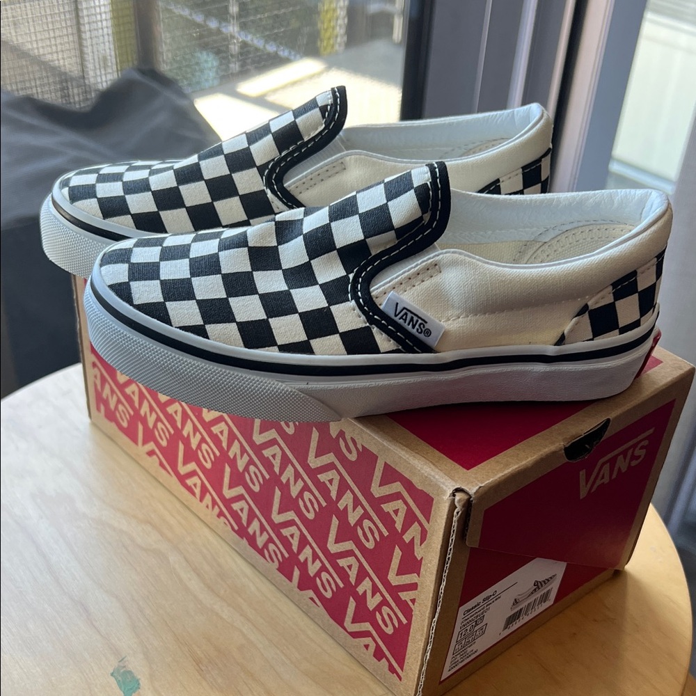 Brand New Vans Black and White Checkerboard Slip-Ons